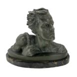 Alexandre Ouline - green patinated bronzed terracotta bust of a man on marble plinth