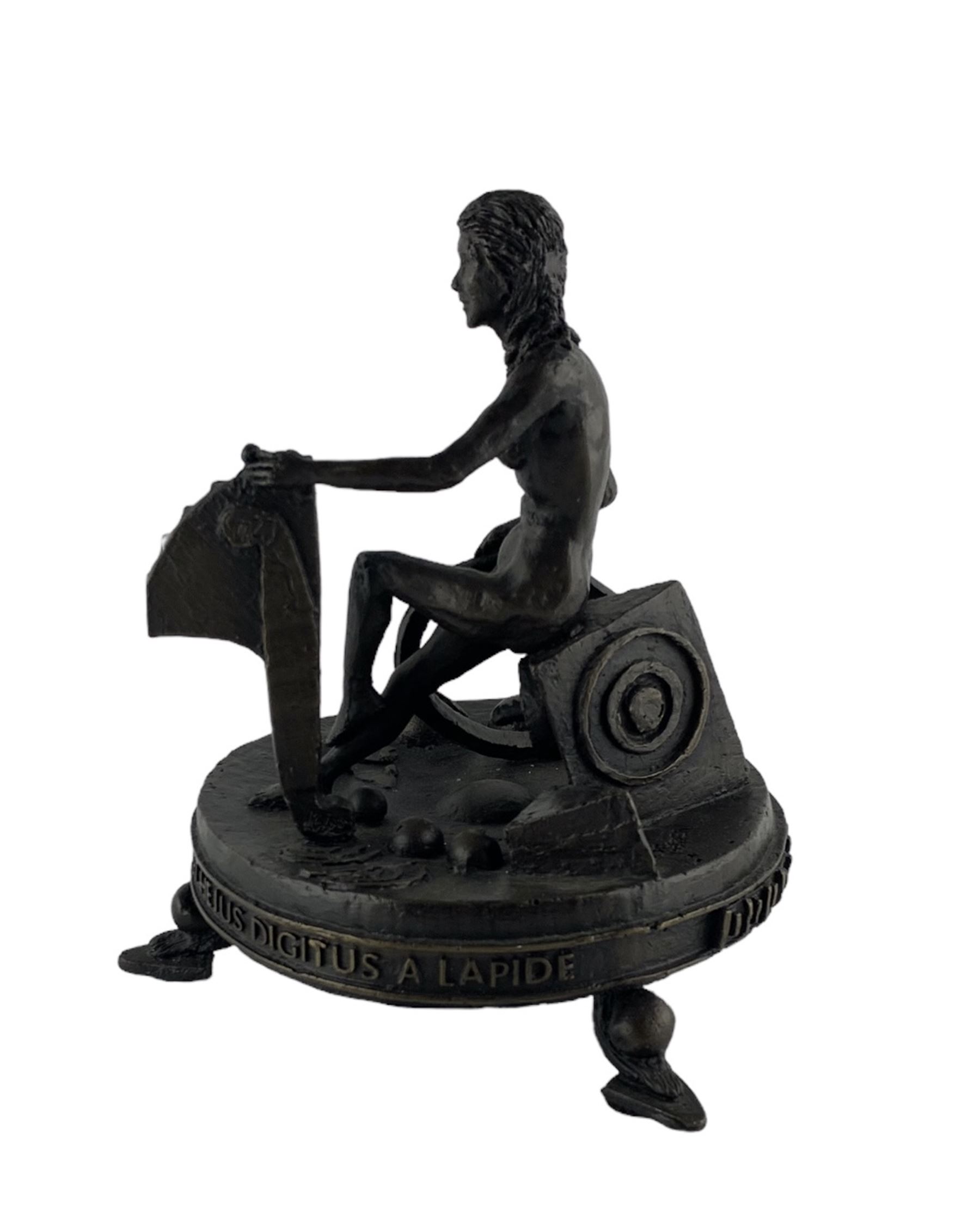 Tom Merren (20th Century)-Bronze sculpture depicting 'Newton's Third Law of Motion' with a seated fe - Image 4 of 4