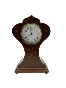 Early 20th century Art Nouveau period 8-day French timepiece mantel clock - Mahogany case with inlai