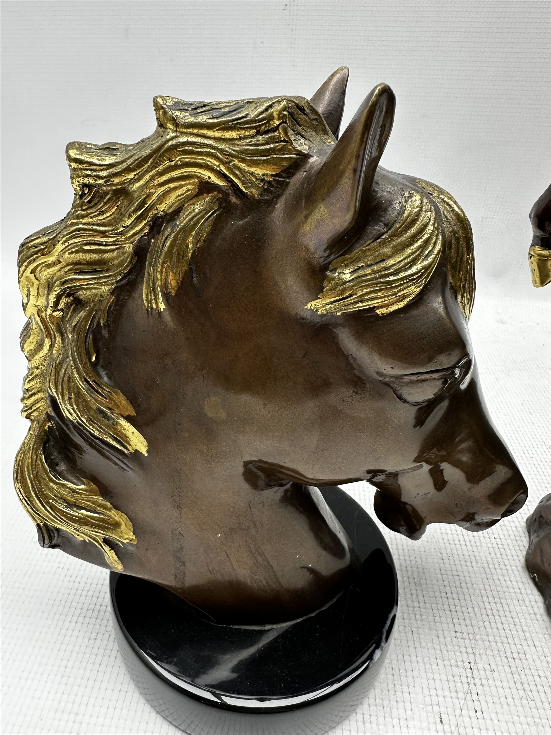 Contemporary bronzed metal Marley horse with gilt heightened decoration H40cm together with a matchi - Image 2 of 3