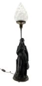 19th century patinated bronze figural table lamp modelled as Erato