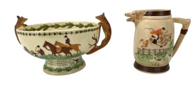 Fieldings Crown Devon John Peel fruit bowl with musical movement D22cm and a jug decorated with fox