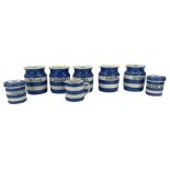 Five T G Green Cornish ware storage jars