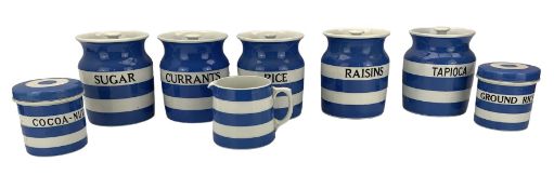 Five T G Green Cornish ware storage jars