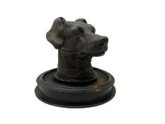 Early 20th century patinated spelter inkwell in the form of a dogs head