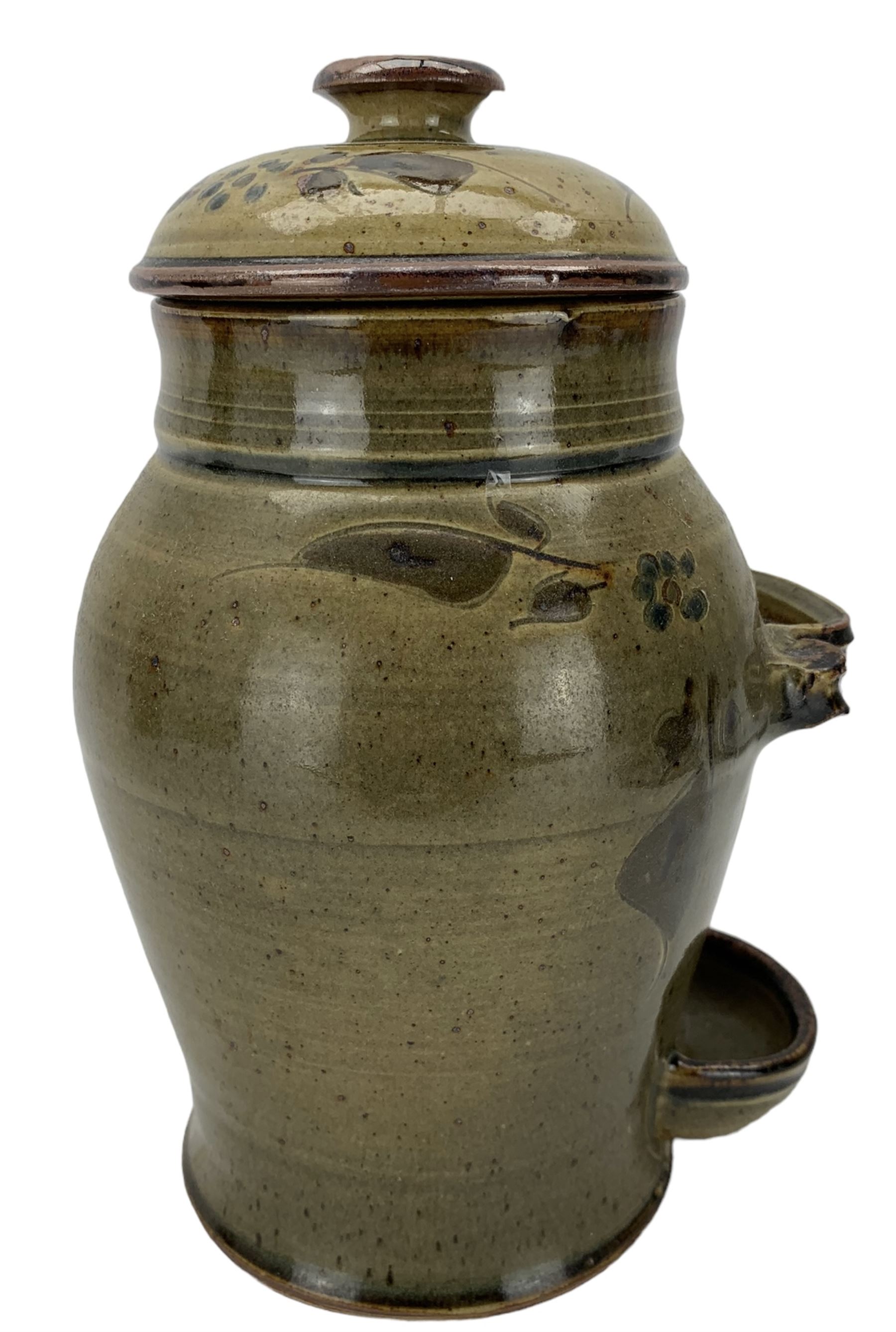 Rowlstone studio pottery vase by Michael Toovey of panel sided design with a brown glaze H30cm - Image 7 of 16