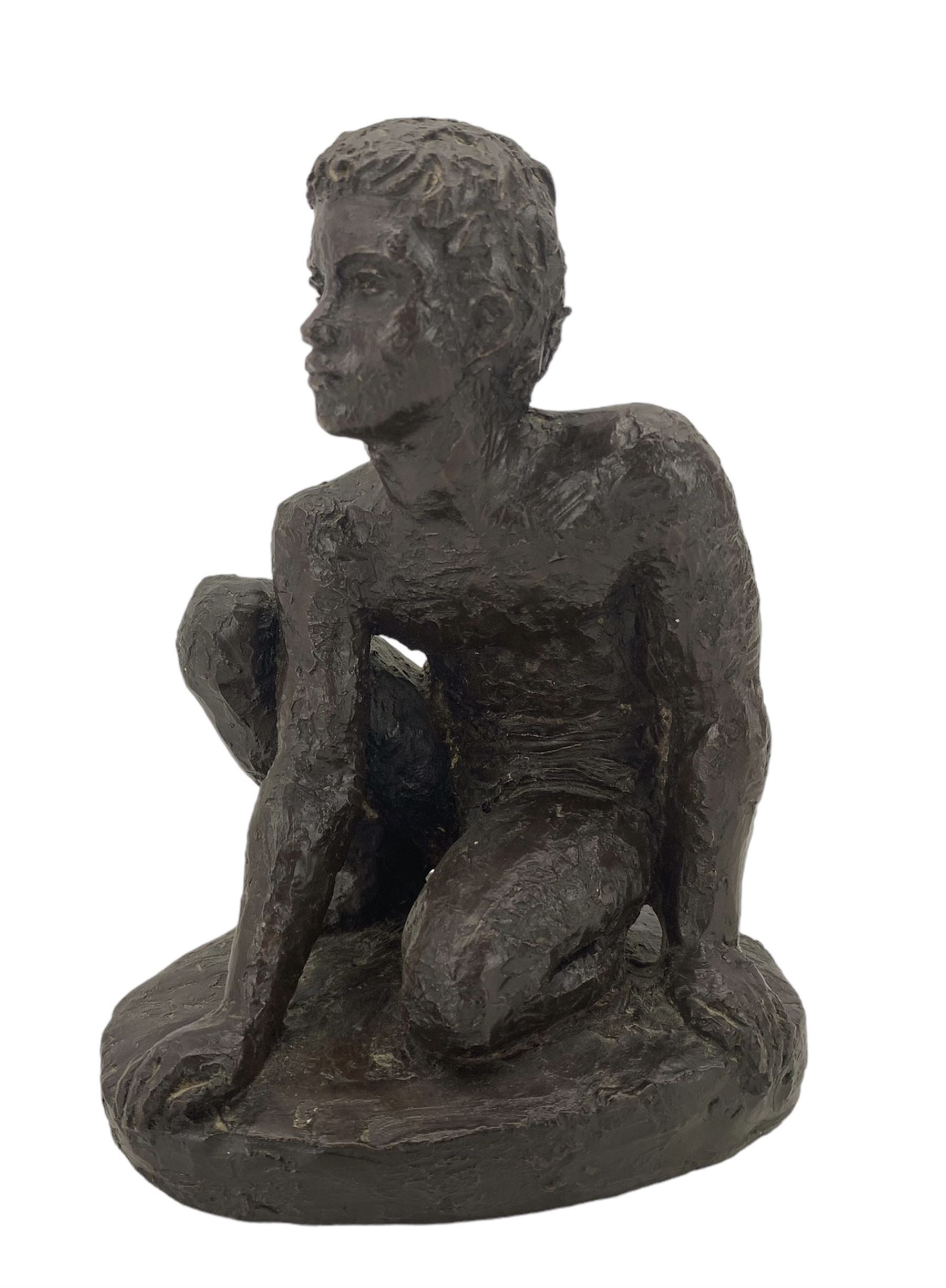 Karin Jonzen RBA FRBS (British 1914-1998): Boy athlete; bronze resin