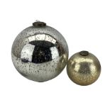 Large silvered glass witches ball with bronzed metal fitment