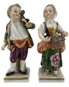 Pair of 19th century Samson of Paris male and female rustic figures on square bases with gold anchor