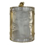Lalique glass pendant depicting a cherub in gilt metal mount