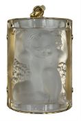 Lalique glass pendant depicting a cherub in gilt metal mount