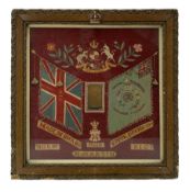 Victorian Yorkshire Regiment needlework panel for M Martin with a portrait photograph