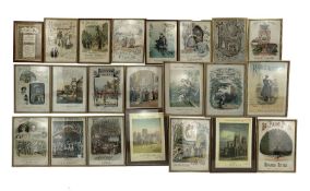 Collection of Victorian framed sheet music covers including Yeomen of the Guard