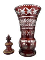 Early 20th century Ruby overlay glass vase with flared rim and bulbous base H26cm
