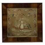 Victorian Berlin woolwork picture depicting a young woman collecting flowers in a landscape