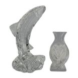 Waterford crystal model of a leaping salmon H21cm and a Waterford waisted glass vase H12cm