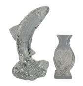 Waterford crystal model of a leaping salmon H21cm and a Waterford waisted glass vase H12cm