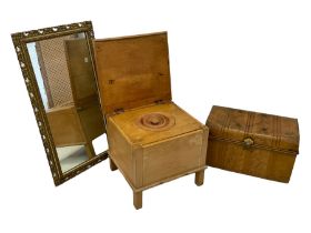 Victorian pine commode with hinged lid (W50cm); gilt framed wall mirror (54cm x 94cm); and a scumble