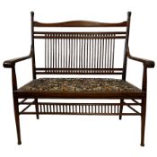 Early 20th century oak spindle back bench