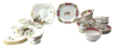 Shelley Purple Dark Rose pattern part tea set 16 pieces and a Grosvenor tea set 20 pieces