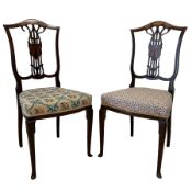 Pair late Victorian Art Nouveau period mahogany chairs
