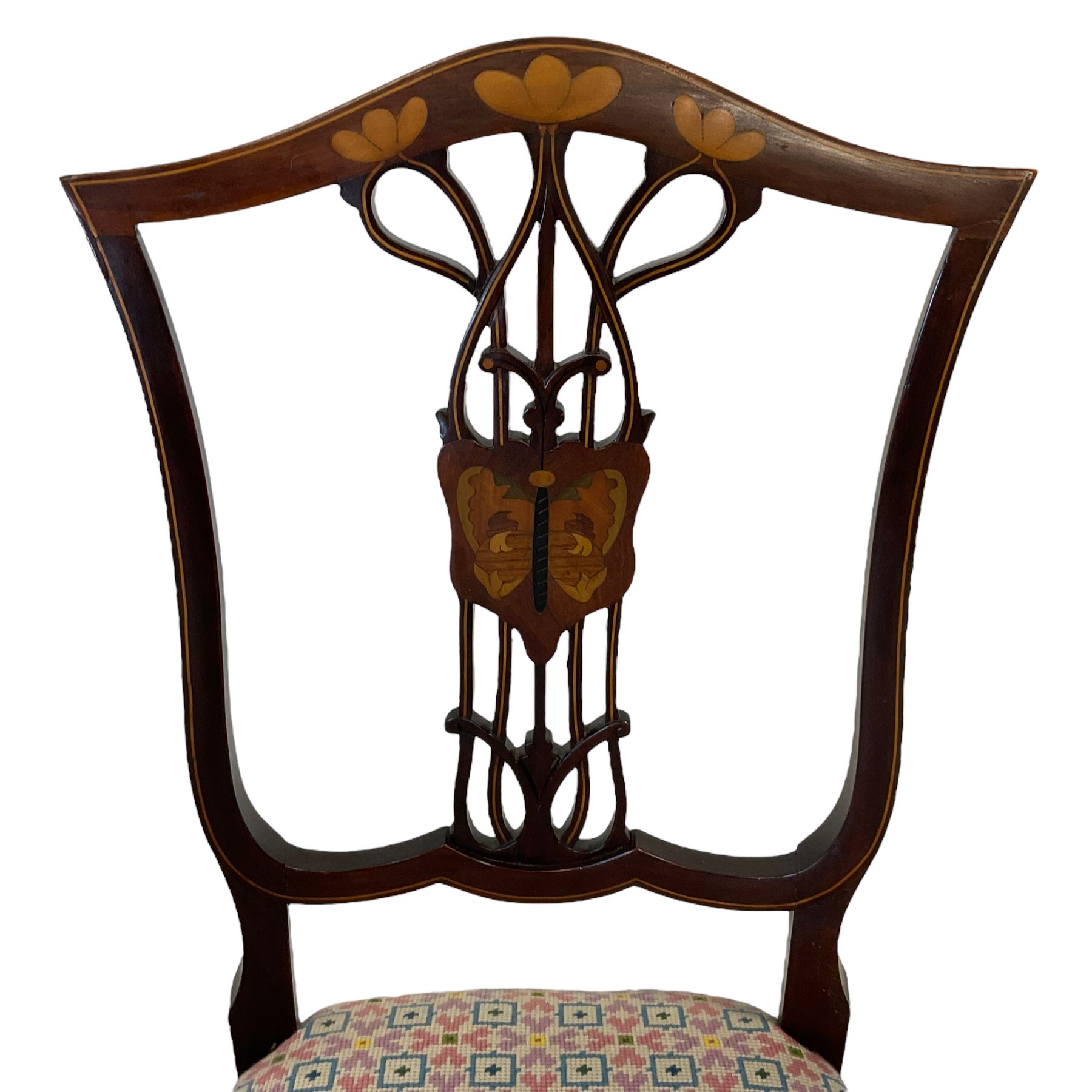 Pair late Victorian Art Nouveau period mahogany chairs - Image 5 of 7