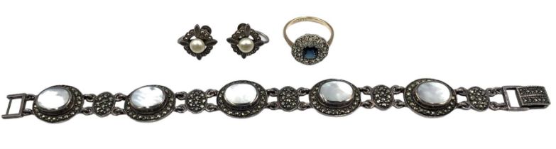 Silver marcasite and mother of pearl bracelet