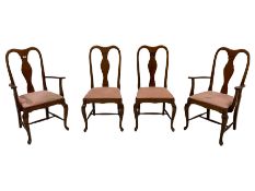 Set four (2+2) stained beech dining chairs