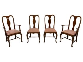 Set four (2+2) stained beech dining chairs