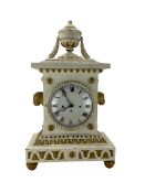 White finish mantle clock with a 19th century triple train Austrian movement with stop work in a lat
