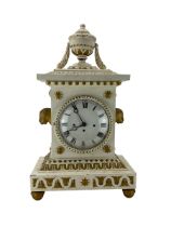 White finish mantle clock with a 19th century triple train Austrian movement with stop work in a lat