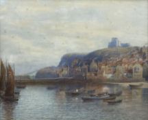 John Pearson (British ?-1921): Whitby Fishing Boats in Harbour
