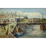 WF Kite (Northern British School Mid-20th century): Fishing Boats in a Busy Harbour