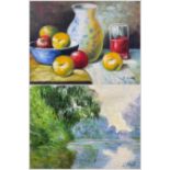 D Dodd (British 20th century): Still Life of Jug and Fruit