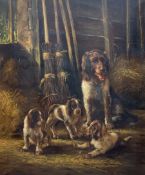 Continental School (20th century): Family of Spaniels in a Barn