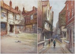 John Wynne Williams (British fl.1900-1920): 'St Williams College and Courtyard York' and 'Shambles Y