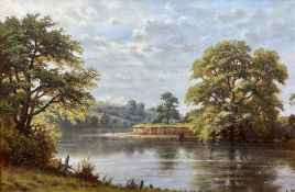 James David Preston (British 1946-): Cows Watering and Anglers at the River