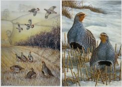 Robert E Fuller (British 1972-): 'Early Morning Greys' and Winter Partridges