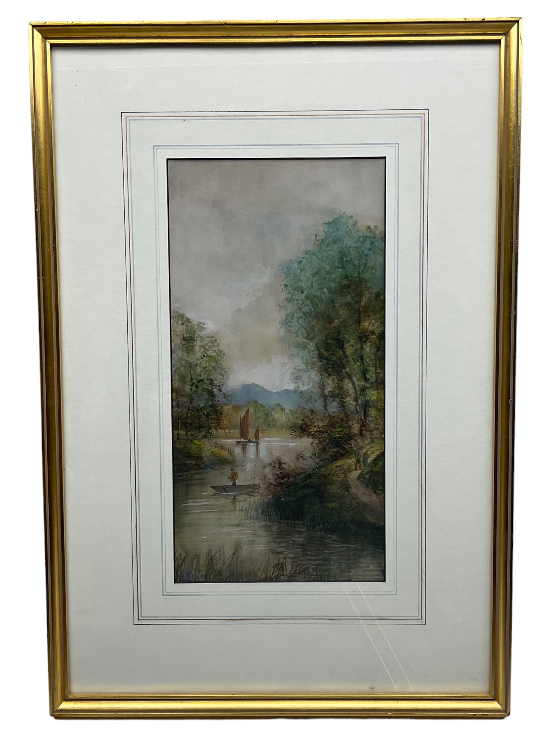 E Lewis (British late 19th century): Anglers Fishing in a Woodland River - Image 2 of 5