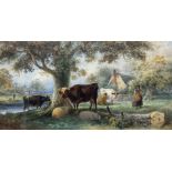 Aster Richard Chilton Corbould (British c.1812-1882): Rustic Scene with Horned Cattle and Sheep