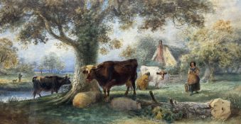 Aster Richard Chilton Corbould (British c.1812-1882): Rustic Scene with Horned Cattle and Sheep