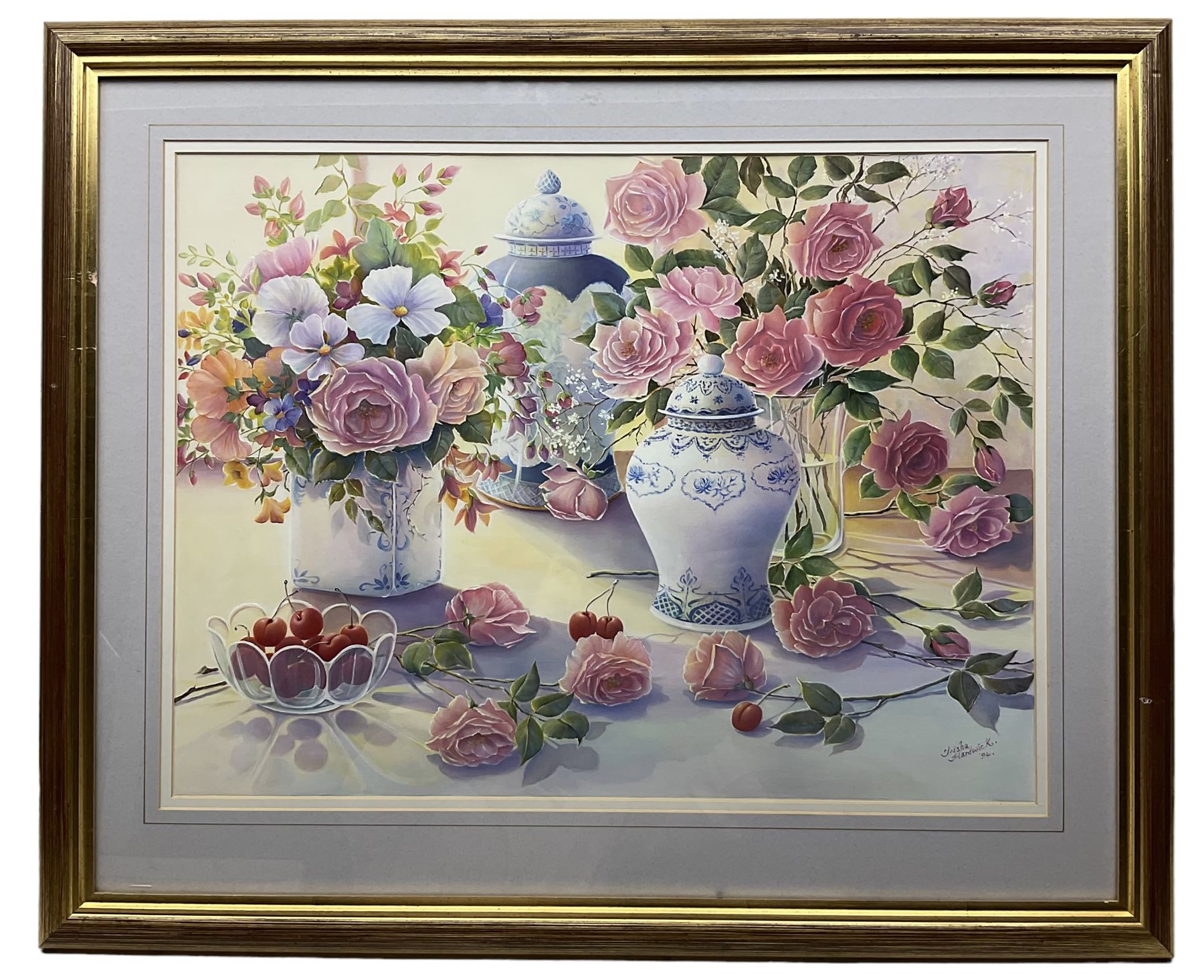 Trisha Hardwick (British 1949-2022): Still Life of Roses and and Porcelain - Image 2 of 4