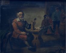 Dutch School (19th century): Interior Pub Scene With Man Smoking Pipe