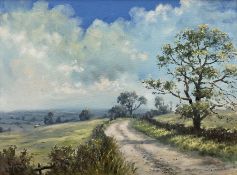 James David Preston (British 1946-): Figures Walking in down Yorkshire Country Lane
