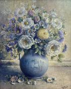 Trisha Hardwick (British 1949-2022): 'Floris' Still Life of Violet Flowers in a Vase