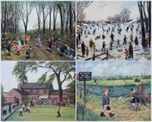 Tom Dodson (British 1910-1991): Football Match 'Snow Scene' 'Nature Walk' and Fishing