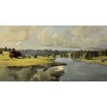 Margaret Peach (British 20th century) Looking Upstream Towards Floor Castle from the River Tweed