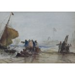 William James Callcott (British fl.1843-1890): Figures on the Quayside