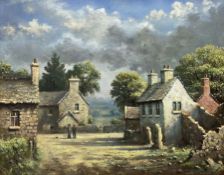 James David Preston (British 1946-): Figures in a Derbyshire Village