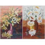 English School (Early to mid-20th century): Still Life of Daffodils and Giant Daisies in Vases